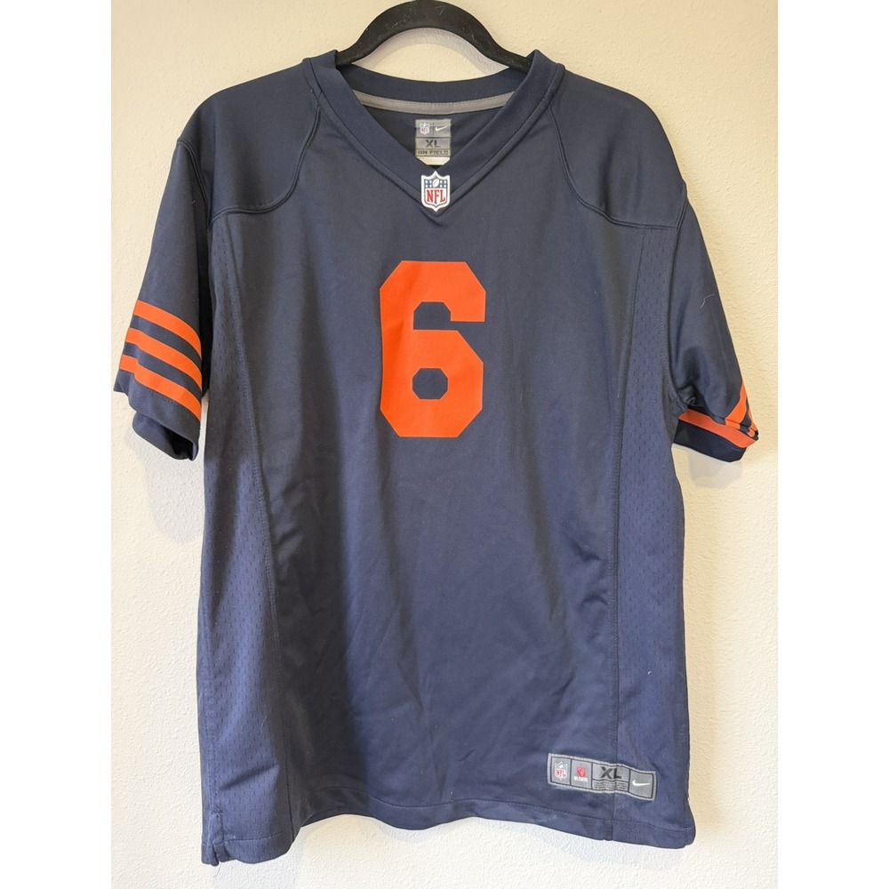 VGC Reebok NFL Youth sz  XL V-Neck Short Sleeve Navy Orange Cutler #6 Jersey